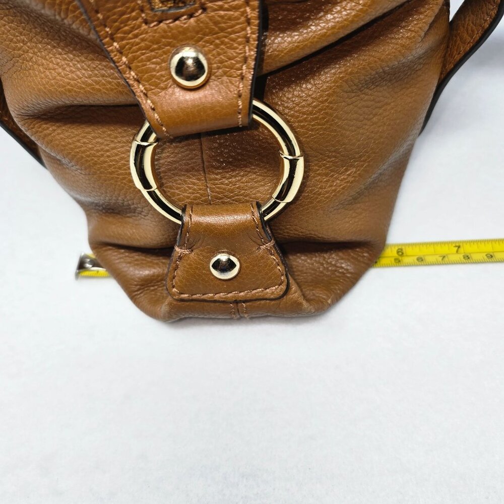 Michael Kors Brown Leather Shoulder Bag Handbag Satchel Gold Dual Handles - Picture 9 of 16